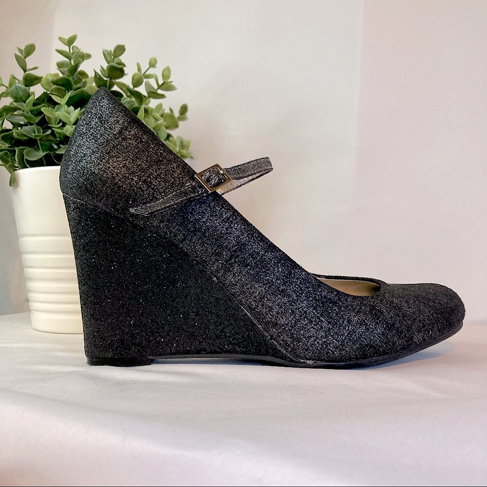 🖤Black Glitter Elegant Evening Wedge Heels (Round Toe) - "Trend Report "